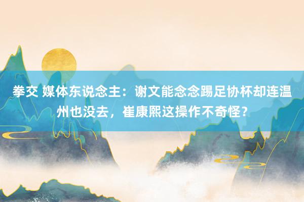 拳交 媒体东说念主：谢文能念念踢足协杯却连温州也没去，崔康熙这操作不奇怪？